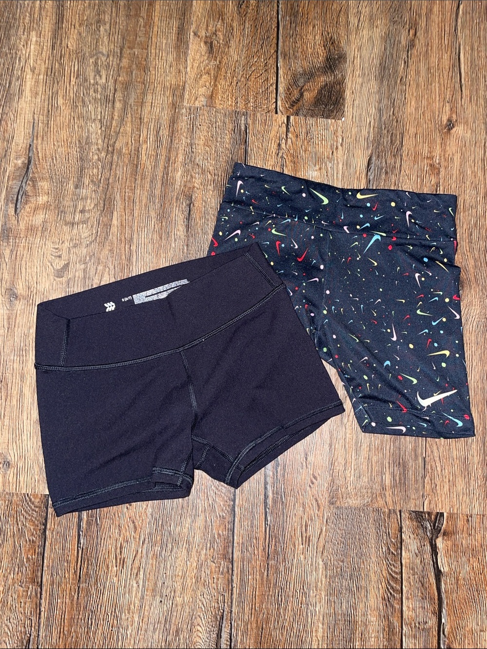 AIM Girls' Black tumble and Nike Black Multicolor Swoosh Bike Shorts